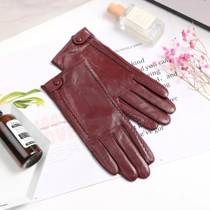 Women's Winter Thickened Leather Touchscreen Gloves