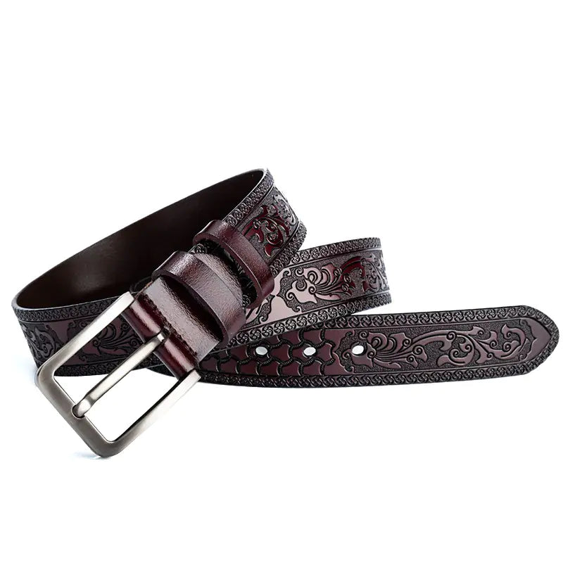 Retro Embossed Casual Men's Leather Belt - Black 3.8CM