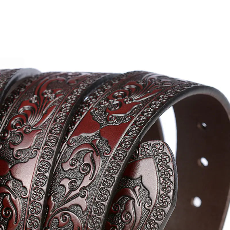 Retro Embossed Casual Men's Leather Belt - Black 3.8CM