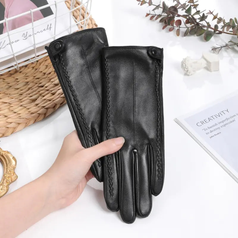 Women's Winter Thickened Leather Touchscreen Gloves