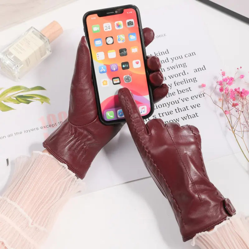 Women's Winter Thickened Leather Touchscreen Gloves