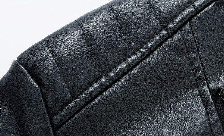 Men's Spring Autumn Leather Jacket with Zipper and Collar