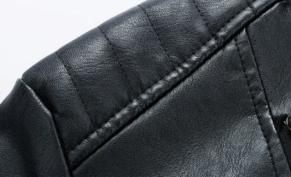 Men's Spring Autumn Leather Jacket with Zipper and Collar