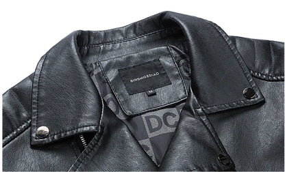 Men's Spring Autumn Leather Jacket with Zipper and Collar