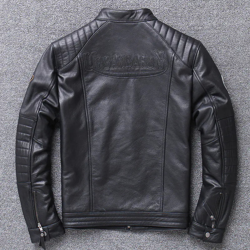 Men's Genuine Leather Motorcycle Jacket - Slim Fit Design