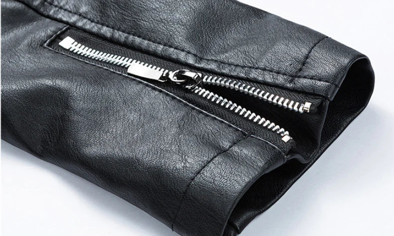 Men's Spring Autumn Leather Jacket with Zipper and Collar