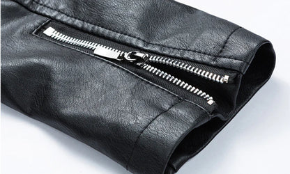 Men's Spring Autumn Leather Jacket with Zipper and Collar