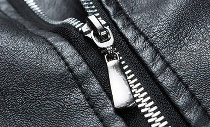 Men's Spring Autumn Leather Jacket with Zipper and Collar