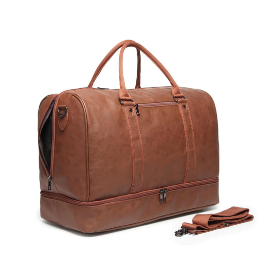 Travel Duffel BagsDuffle Bag for Men Overnight Bag Carry on Bag Weekender Bags for Women Travel Tote Bags Oversized Duffle Bag Gym Bag with Shoe Compartment-Brown