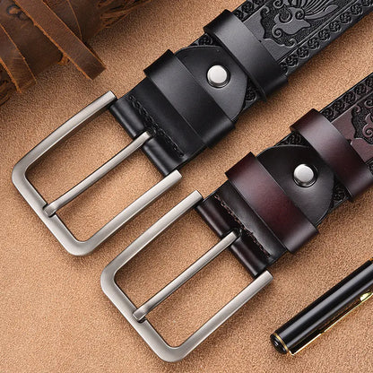 Retro Embossed Casual Men's Leather Belt - Black 3.8CM