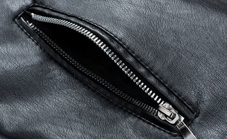 Men's Spring Autumn Leather Jacket with Zipper and Collar