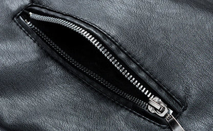 Men's Spring Autumn Leather Jacket with Zipper and Collar
