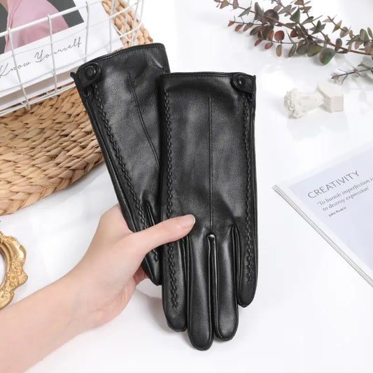 Women's Winter Thickened Leather Touchscreen Gloves