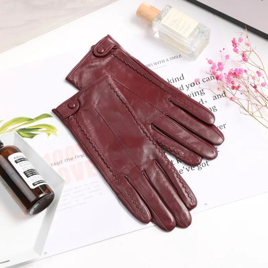 Women's Winter Thickened Leather Touchscreen Gloves