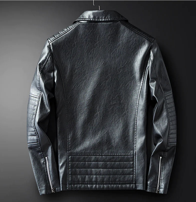Men's Spring Autumn Leather Jacket with Zipper and Collar