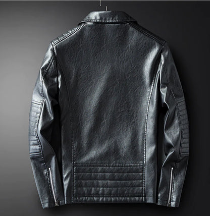 Men's Spring Autumn Leather Jacket with Zipper and Collar